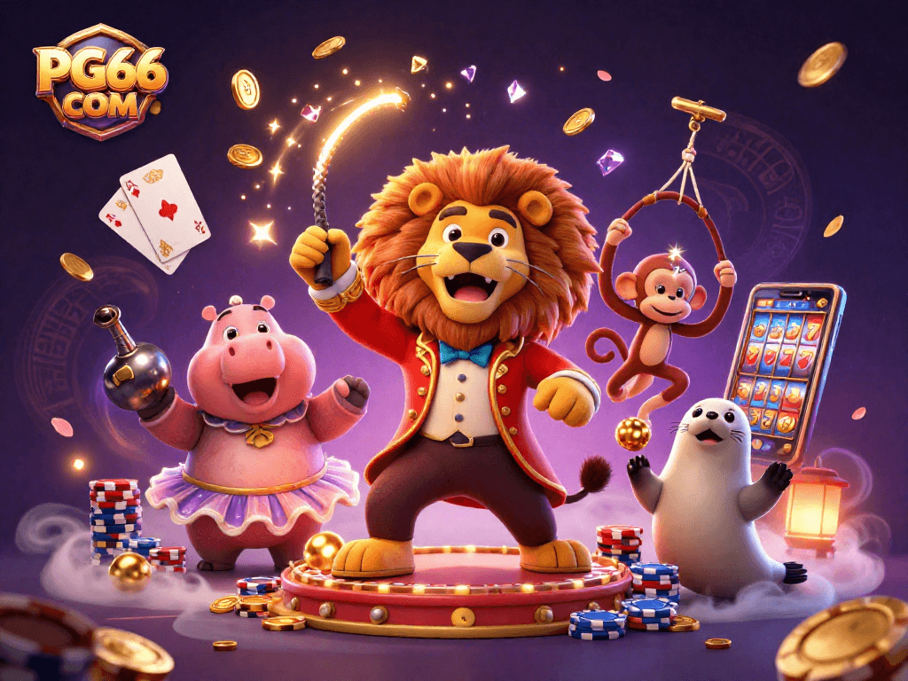 Experience the thrill of gaming at PG66 COM with vibrant characters and casino elements exploding in action.