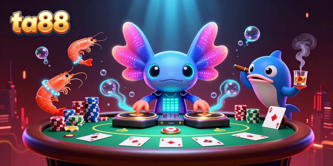 Experience ta88 with dynamic poker action featuring a DJ axolotl and lively underwater atmosphere.