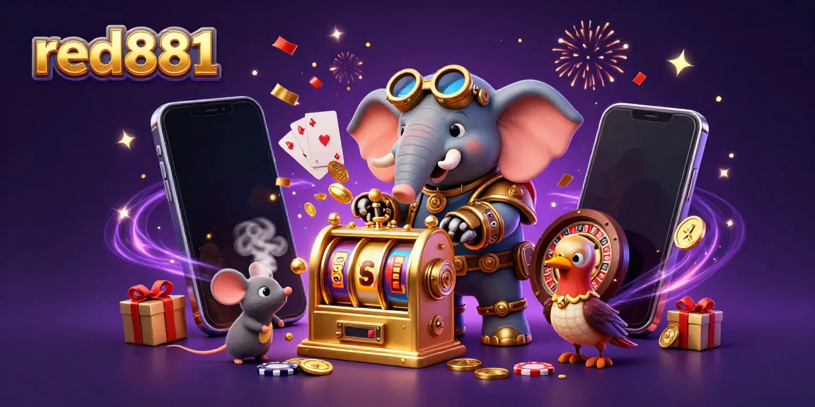 Experience thrilling casino adventures with red881 featuring a steampunk elephant managing a golden slot machine.