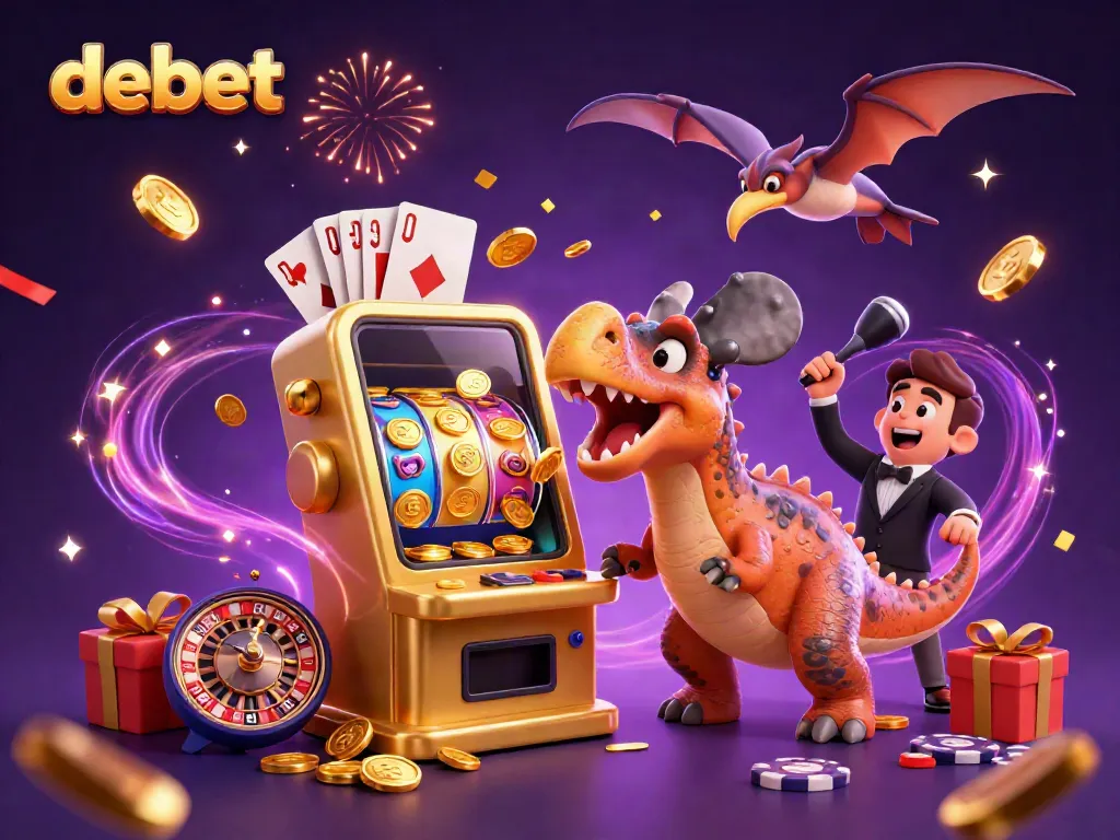 Catch the thrilling debet slots action as a pachycephalosaurus triggers a jackpot, surrounded by casino excitement.