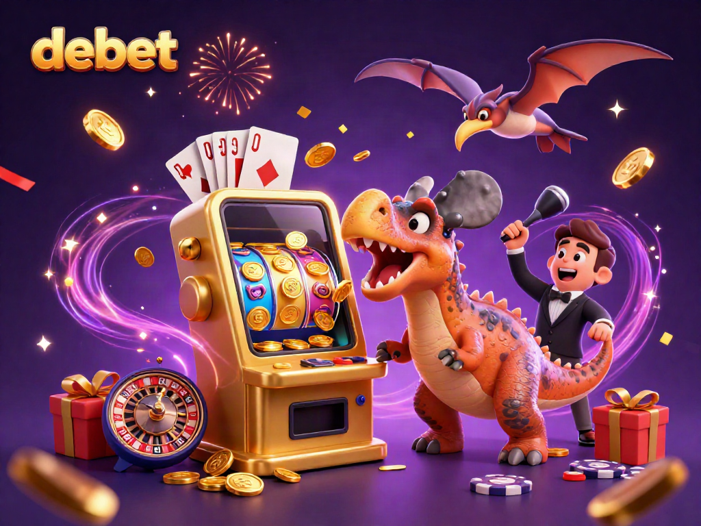 Catch the thrilling debet slots action as a pachycephalosaurus triggers a jackpot, surrounded by casino excitement.