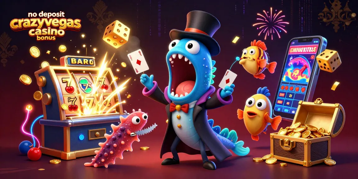 Experience the no deposit crazyvegas casino bonus with winning card tricks and vibrant slots in a dynamic scene.