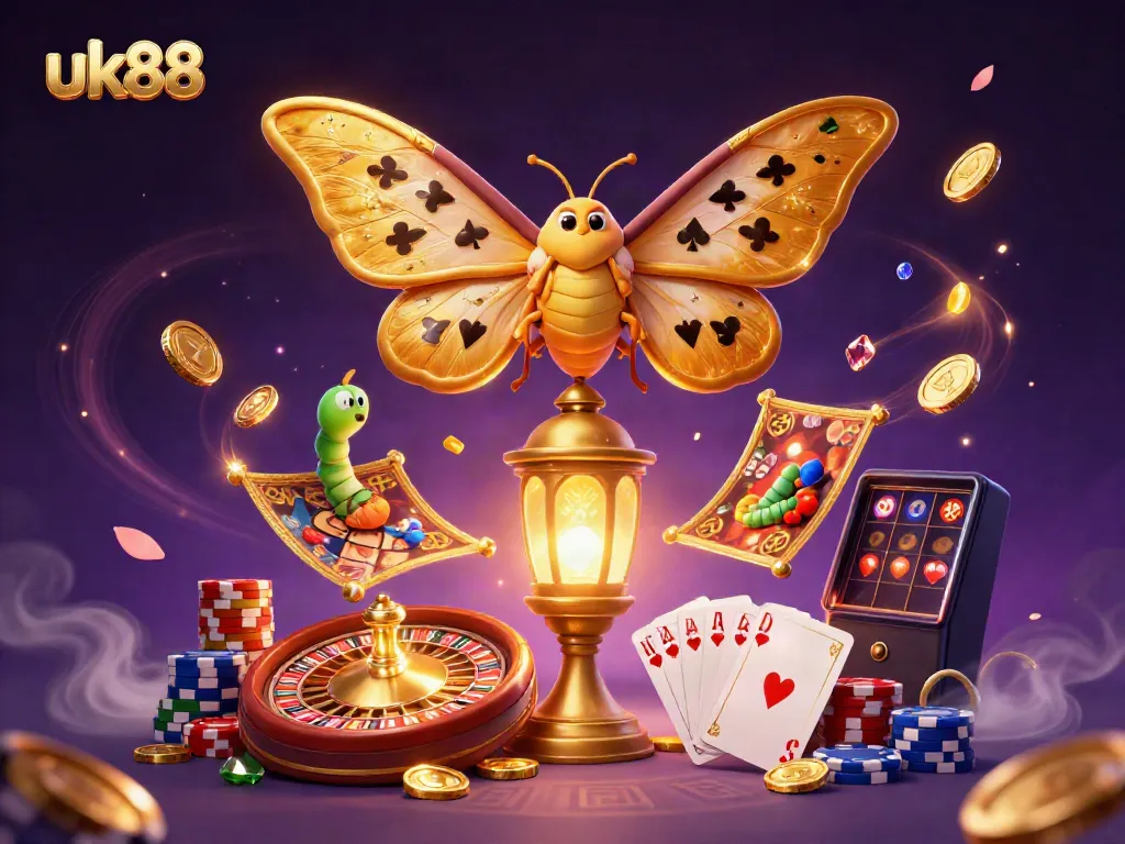 Experience the thrill of uk88 with a majestic atlas moth illustrating casino excitement.