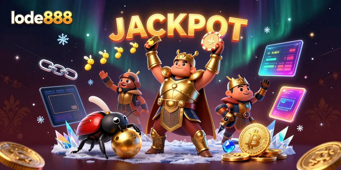 Experience the excitement of lode888 with a 3D beetle hero celebrating a jackpot victory.