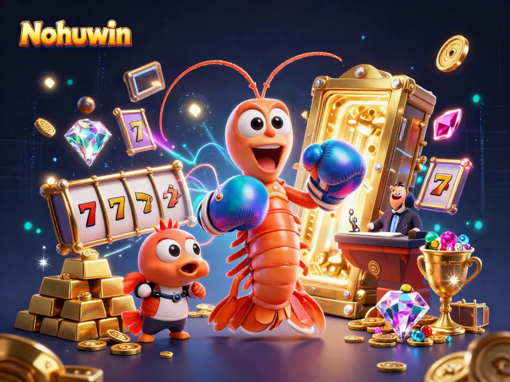 Nohuwin showcases a vibrant casino theme with a mantis shrimp and impressive slot elements.