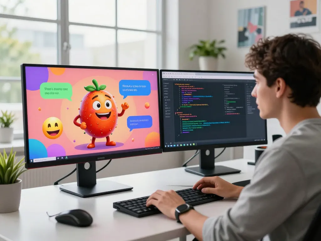 User interacting with a spicy AI character on a vibrant digital interface, showcasing advanced chat technology.