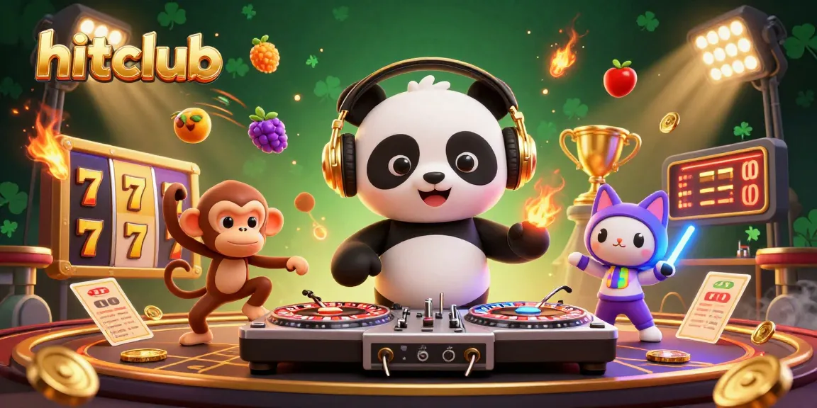 Engage in thrilling casino action at hitclub with a DJ panda, breakdancing monkey, and glowing kitten.