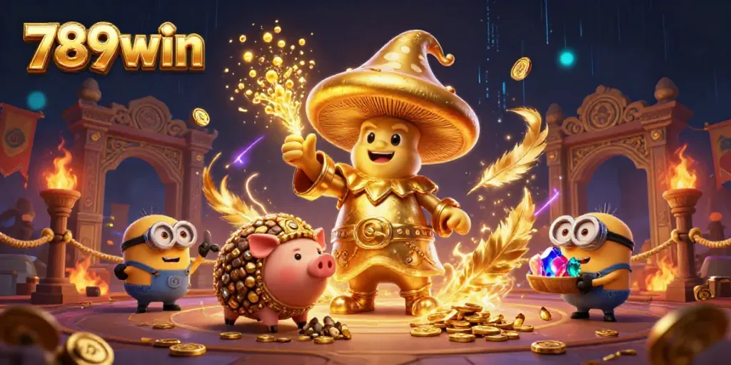 Experience the vibrant action of 789win with a golden mushroom wizard and treasure hunting elements.