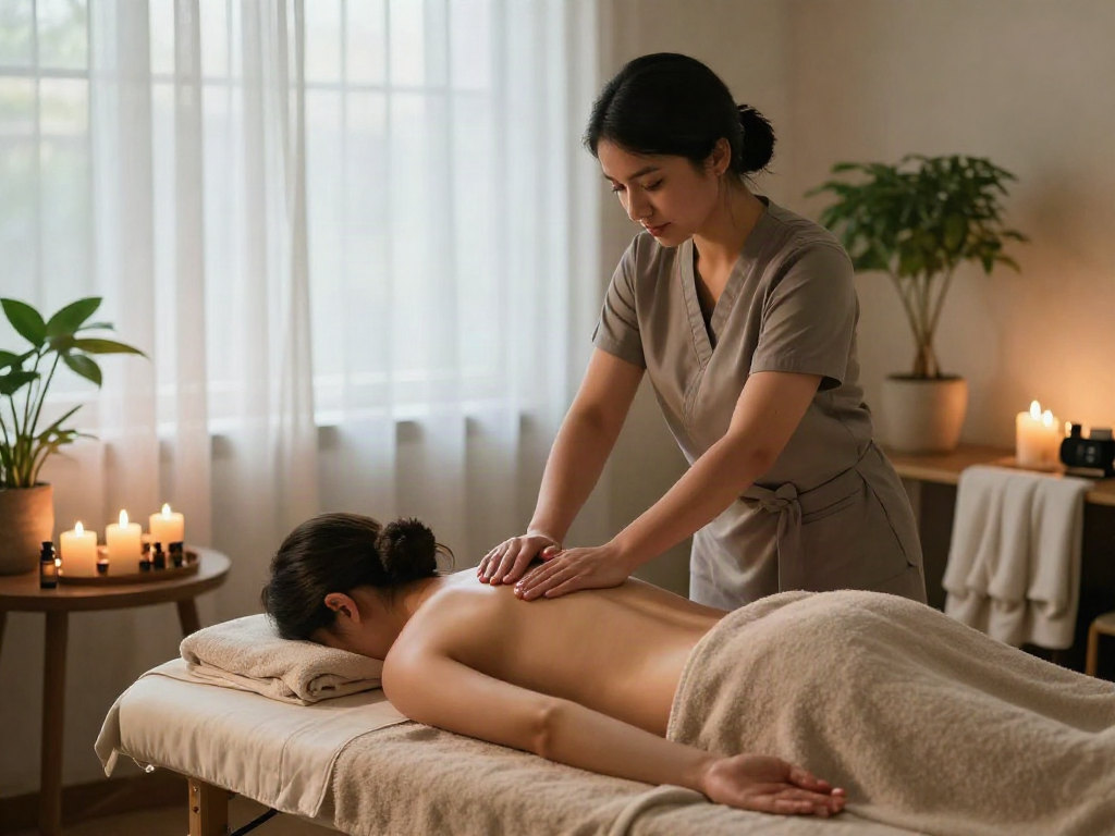 Relaxing 김포출장 massage session in a tranquil wellness room with soft lighting.