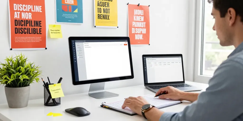 Discipline fuels productivity at rokok88 rtp workspace with vibrant motivational tools.