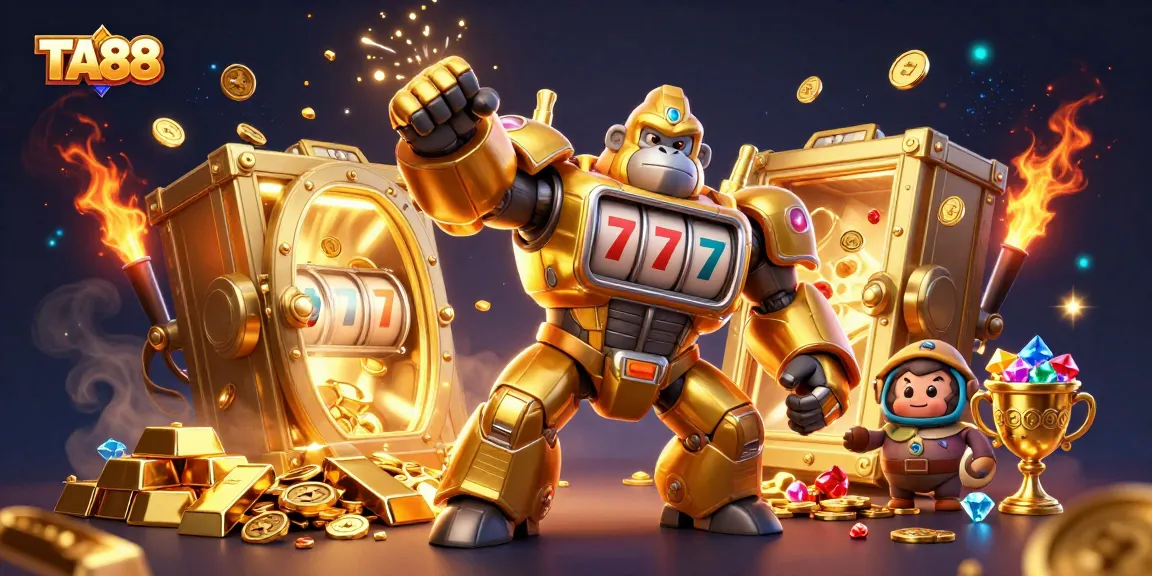 Join TA88 for an exciting casino adventure with golden gorilla mech bursting with treasures!