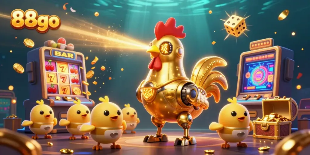 Engage with exciting casino games at 88go, featuring vibrant characters and jackpot symbols in an animated setting.